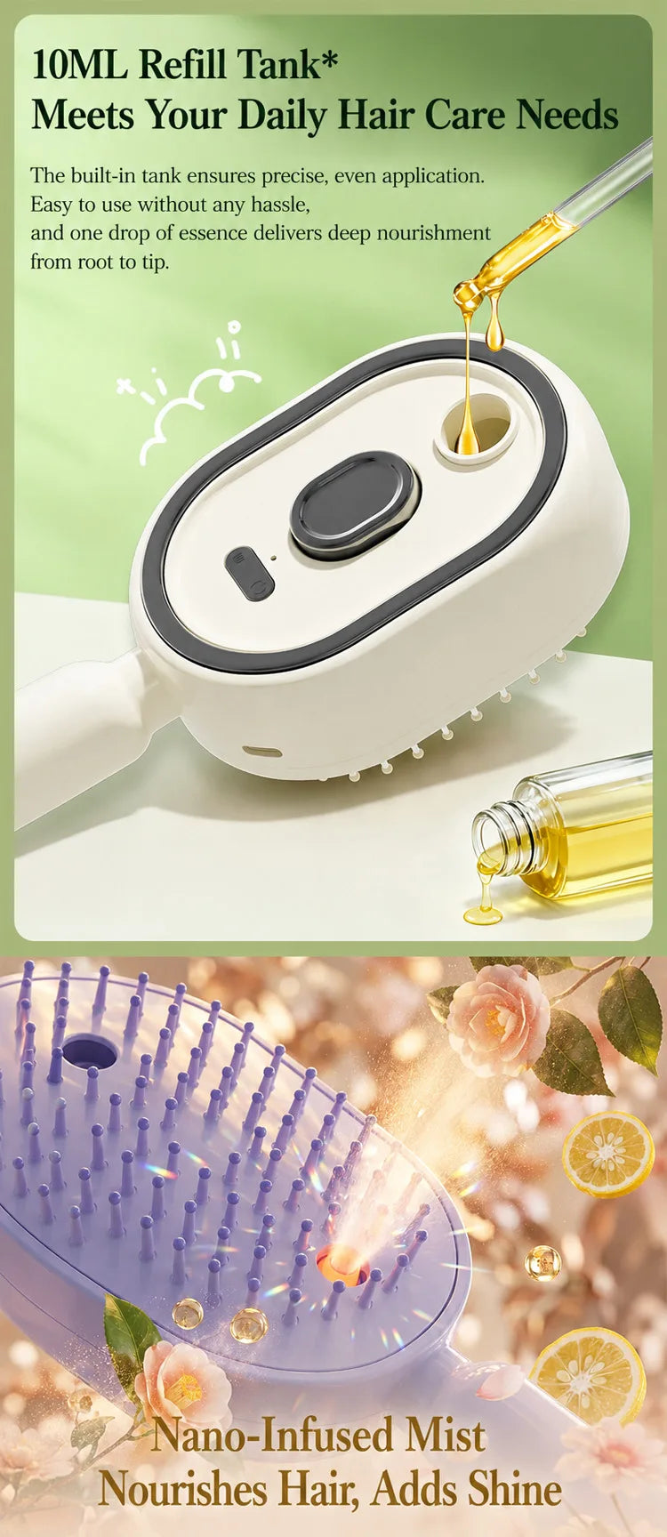 Electric Spray Hair Brush Leave-In Essential Oil Hair Care Red Light Comb Scalp Massage Reduce Frizz Smoothing Air Cushion Comb
