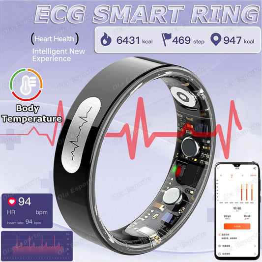 AI ECG Detection Smart Ring 2026 Blood Pressure Heart Rate Body Temperature Monitoring 5ATM Waterproof Multiple Sport Smartring