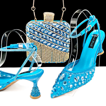 Shiny Purple Color Shoes and Bag Elegant Handbags and Medium Heel Shoes Beautiful Handmade Shoes for Wedding Party