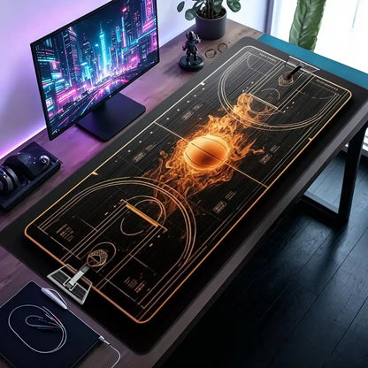 Basketball court Mouse Pad Large Computer Office Game Table Mat Rubber Anti-slip Stitched Edge Keyboard Mat 90x40 XXL Desk Pad