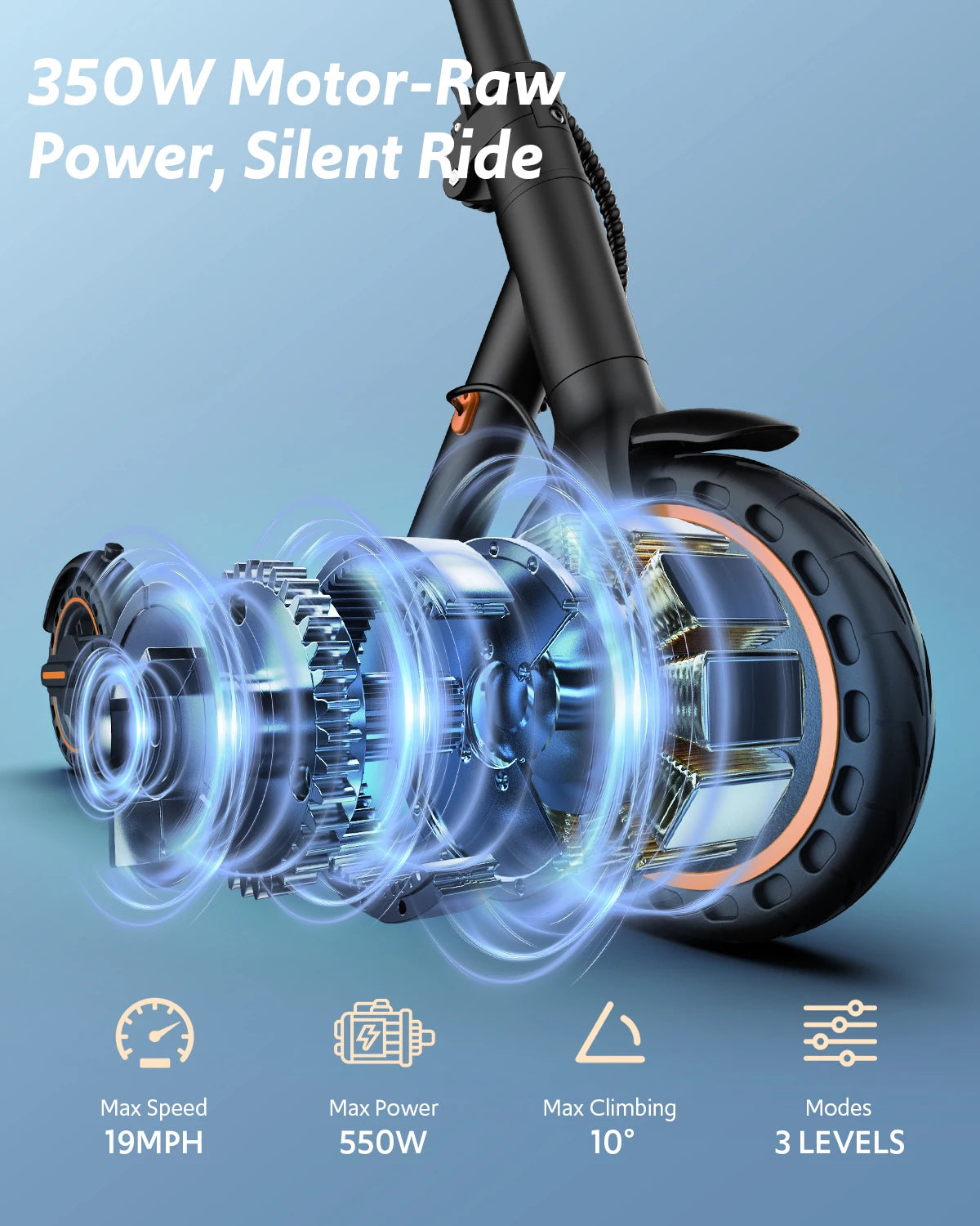 Electric Scooter for Adults, 550W Peak Motor & 19-Mile Range, 360° Lighting, Foldable E-Scooter with App Control