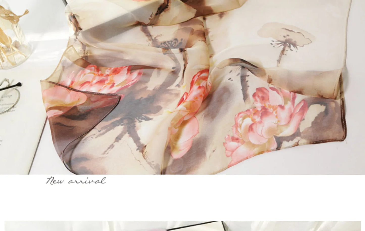 Ink Painting Lotus Summer Beach Sun Protection Chiffon Georgette Scarf Women Foulard Shawl Bandana Elegant Thin Breathable