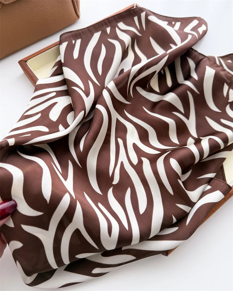 70*70cm Zebra Stripes Print Head Scarf for Women Silk Square Scarves Foulard Bandana Fashion Decorate Hijab Female Neckerchief