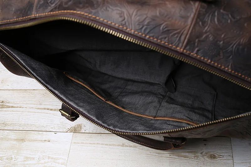 Vintage Embossed Tote High-Capacity Leather For A Short Trip Baotou Leather Belt Shoe Compartment Clothes Duffel Bag Gym Bag