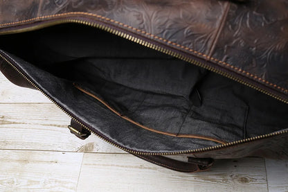 Vintage Embossed Tote High-Capacity Leather For A Short Trip Baotou Leather Belt Shoe Compartment Clothes Duffel Bag Gym Bag