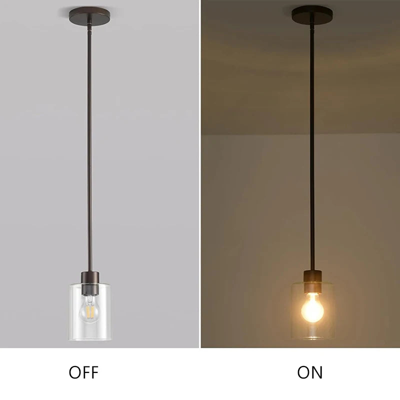 Modern Industrial Pendant Lamp Glass Hanging Adjustable Height Kitchen Dining Room Bedroom Bedside Bathroom Decor Lights