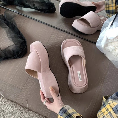Women Platform Slippers Fashion Wedge Heeled Sandals Luxury Suede Casual Slides Summer New Beach Shoes for Women Sandalias Mujer