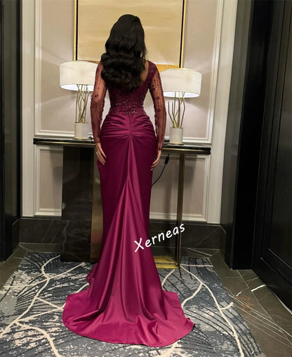 Customized High Quality Formal Luxury Evening Dress Glitter Long Sleeves Mermaid Floor-length Bespoke Occasion Elegant Party