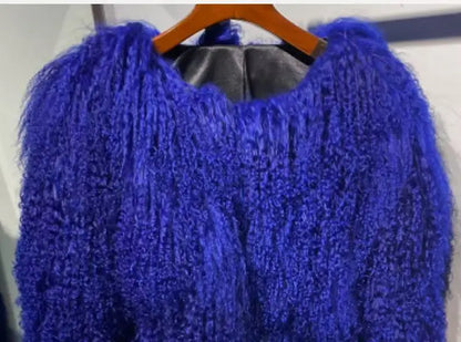 Mongolian Fur Coat Fur Jacket Women's Elegant Fluffy Solid Color Thickened Thermal Long Sleeve Coat Winter Fashion Oversized Lad