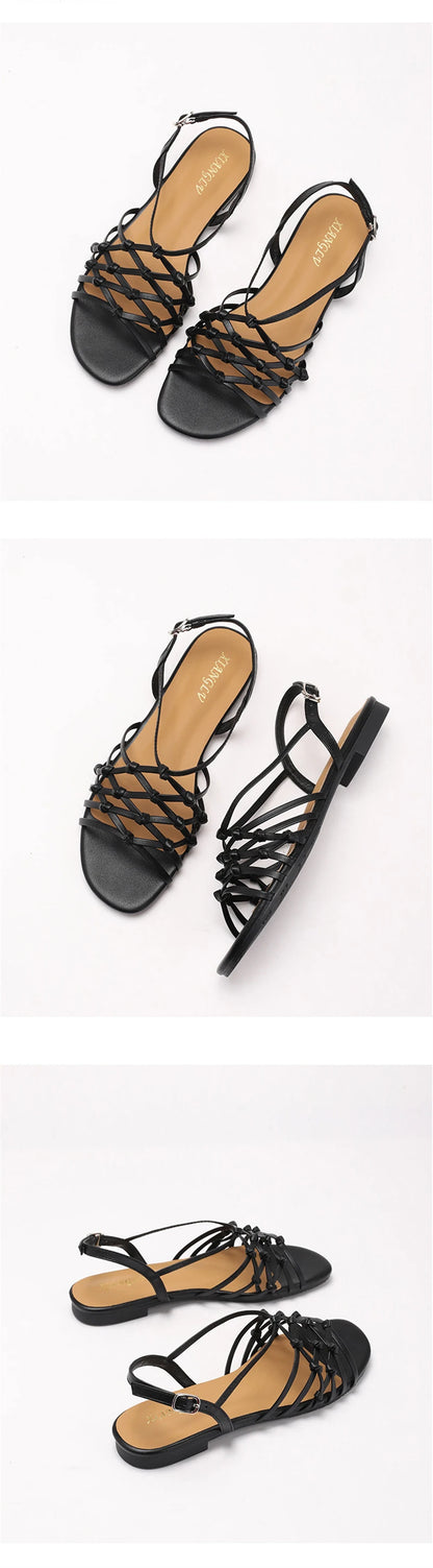 ZAROY Luxury Gold Gladiator Flat Sandals Woman Summer Narrow Band Open Toe Roman Shoes Casual Strap Sandalia Zapatos босон