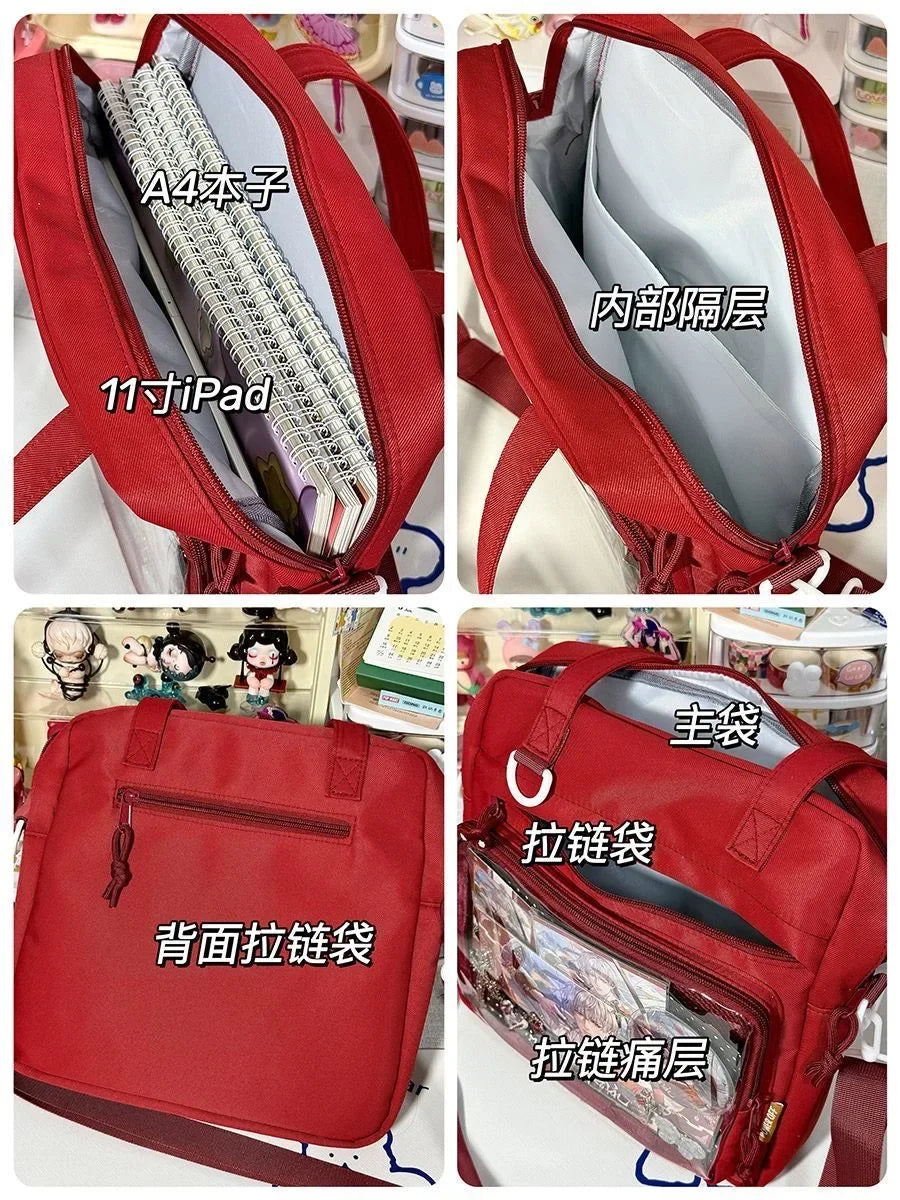New Kawaii Ulzzang Itabag Girls Simple High Quality Nylon Shoulder Bag With Display Plate Crossbody Bags College Student Ita Bag