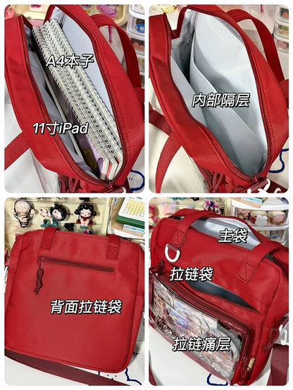 New Kawaii Ulzzang Itabag Girls Simple High Quality Nylon Shoulder Bag With Display Plate Crossbody Bags College Student Ita Bag