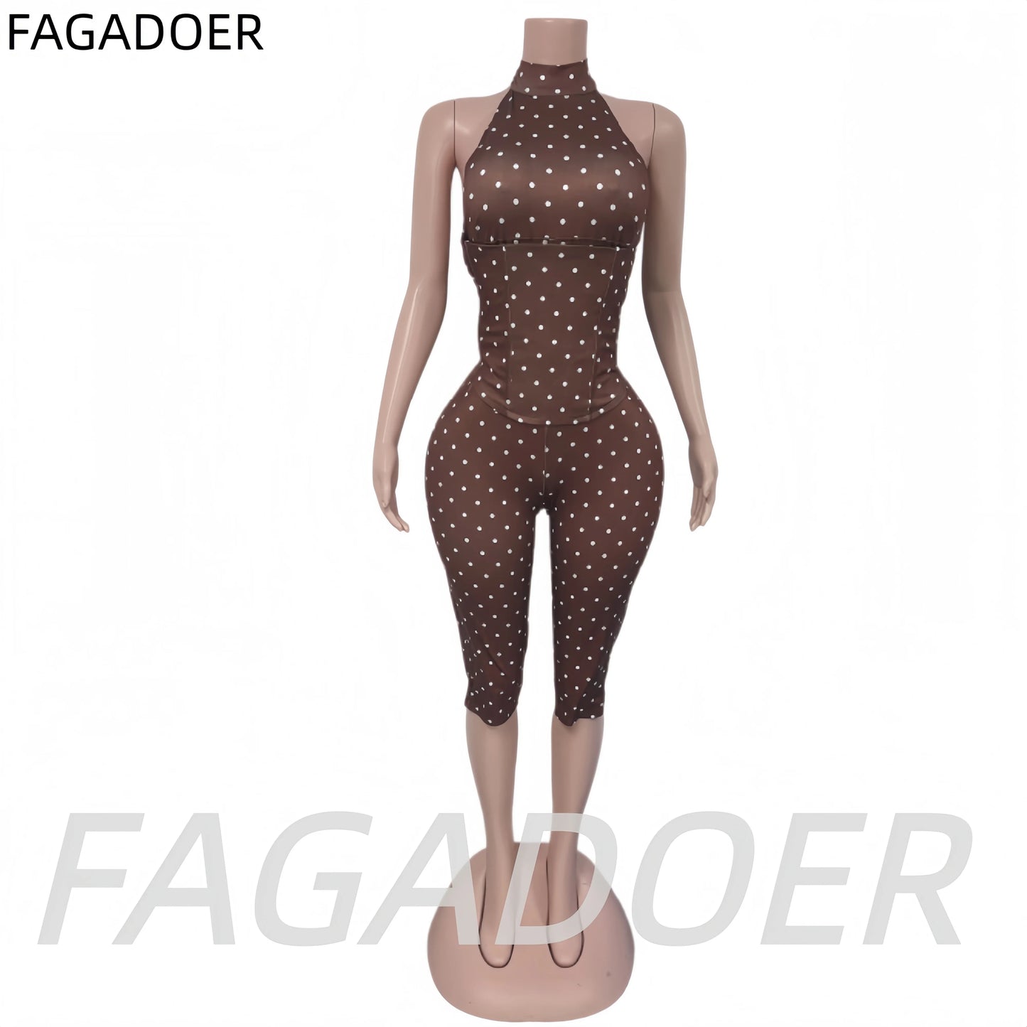 FAGADOER Cute Polka Dot Bodycon Rompers Hot Girl Streetwear Lace Up Bandage Corset Halter Jumpsuits Summer Night Club Playsuits