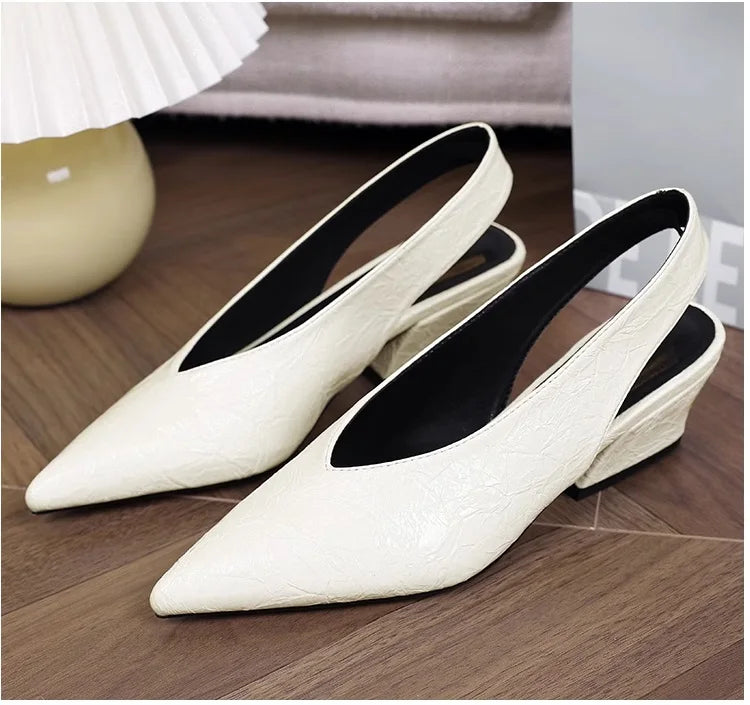 Sandals Luxury Brand Sexy Dress Shoes Elegant Chunky High Heeeled Pumps Sexy Pointed Toe Evening Shoes Women Shoes V Cut Shoes