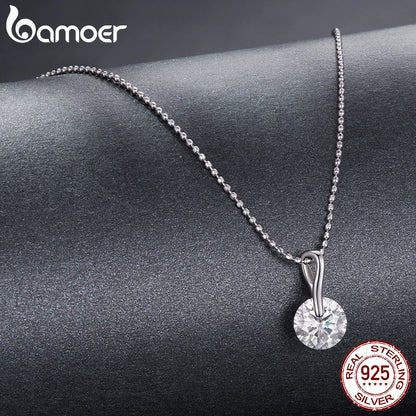 BAMOER 1CT Rotatable Moissanite Necklace, 925 Sterling Silver Halo Pendant Necklace with Beads Chain for Women Sparking Gift