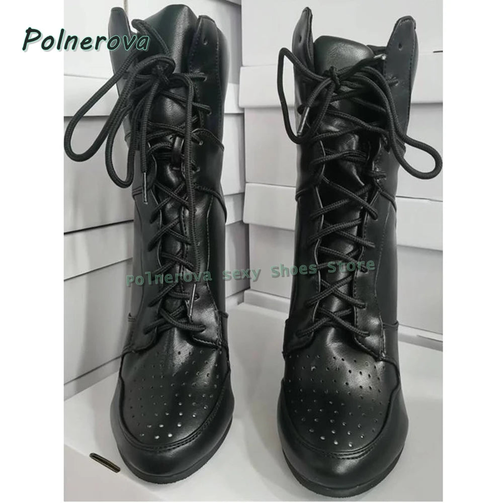 Cross Tied Wedge Mid-Calf Boots Pointed Toe Height Increase Patchwork Plus Size 36-47 Women Ankle Boots 2025 Casual Shoes Trend