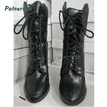 Cross Tied Wedge Mid-Calf Boots Pointed Toe Height Increase Patchwork Plus Size 36-47 Women Ankle Boots 2025 Casual Shoes Trend