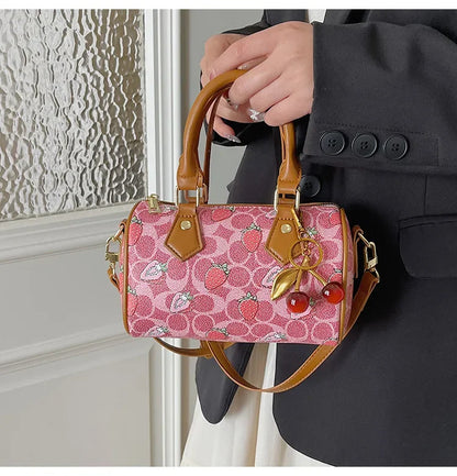 2026 Luxury Designers Crossbody Bags Cherry Pattern PU Leather Boston Handbag Shoulder Bags Bolsos Mujer Bags Woman Tote Bag