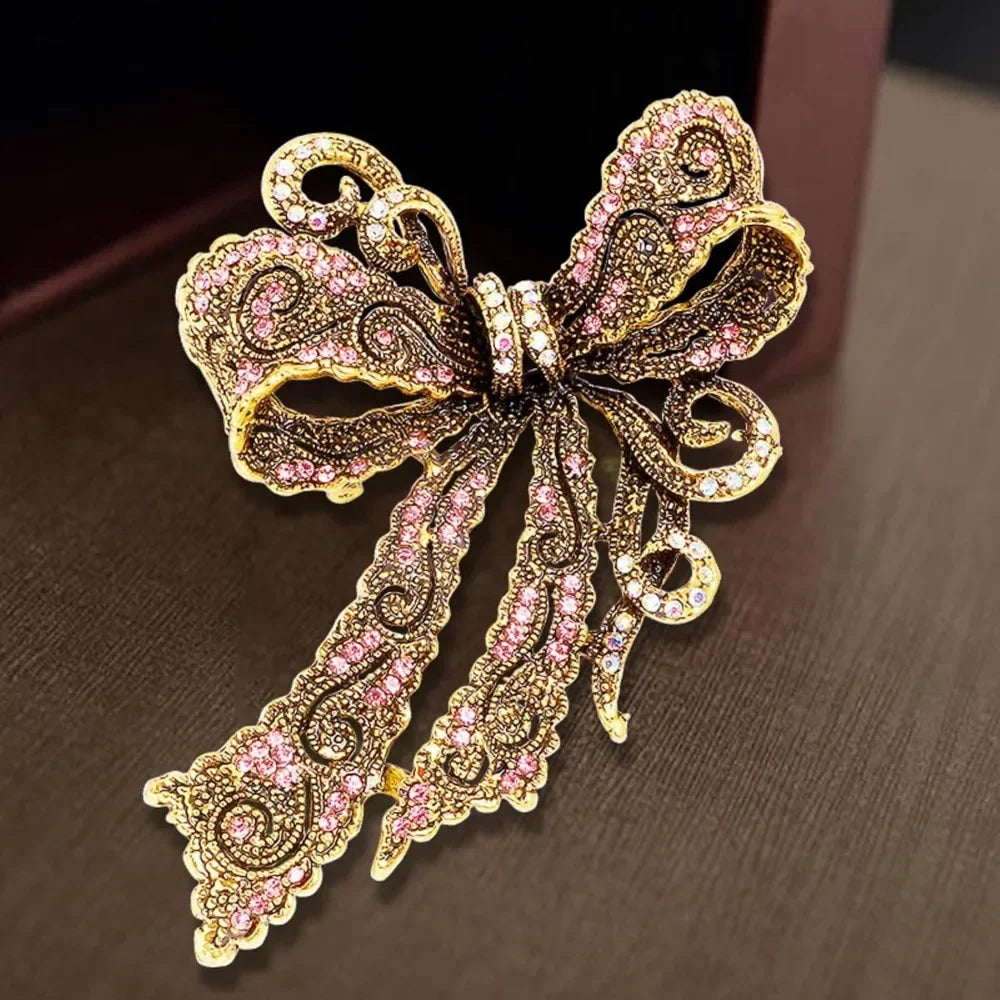 Baroque Luxury Rhinestone Bow Design Brooch，Unisex, Couple's Accessories, Party Favors，Suit Coat Skirt Decoration，Enhance Charm