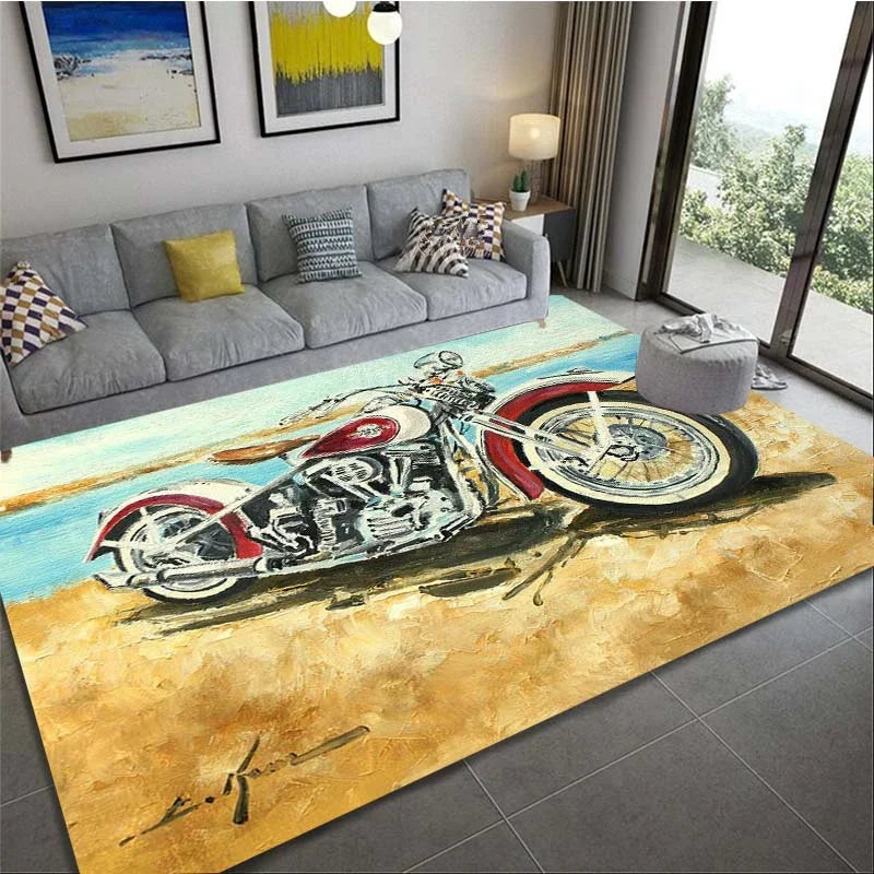 HD-Retro Motorcycle Area Rug Carpet Moto Fans Non-slip Large Door Step Mat Bathmat for Living Room Bedroom Entrance Home Decorat