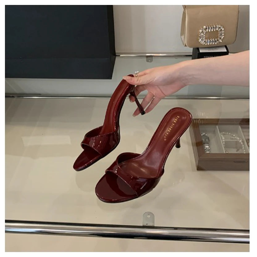 Women Slippers Sandals Fashion Round Open Toe Thin High Heels Mule Slides Summer Party Dress Pumps Shoe Comfortable Sandal Mujer