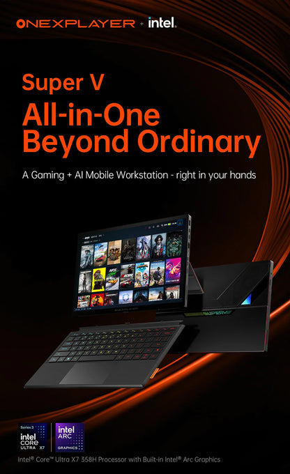 OneXPlayer Super V 2-in-1 Portable Gaming Tablet Laptop Intel Ultra X7 358H OLED Touch Screen Mini AI Workstation