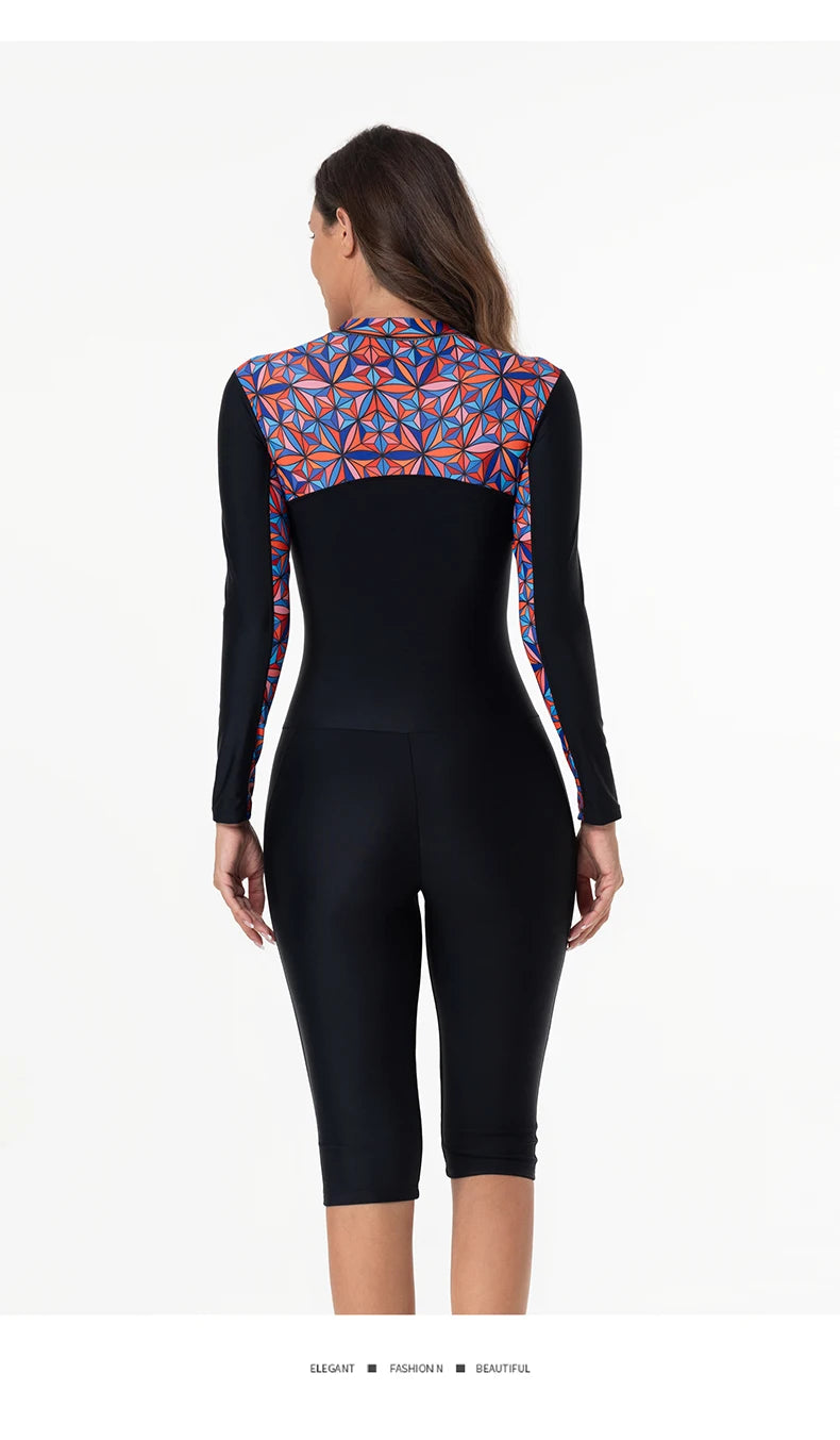 New Women Swimsuit With Sleeve One-Piece Bathing Suits Female Beachwear Sport Style Girls Swimwear Woman Surfing Suit Diving