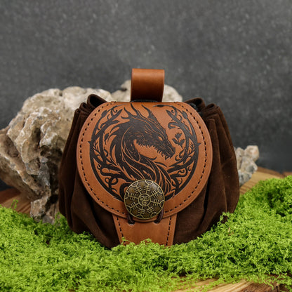 Medieval Viking Money Pouch Bag Cosplay Hangable Belt Waist Bag Unisex Leather Drawstring Bag Coin Purse Party Accessories Prop