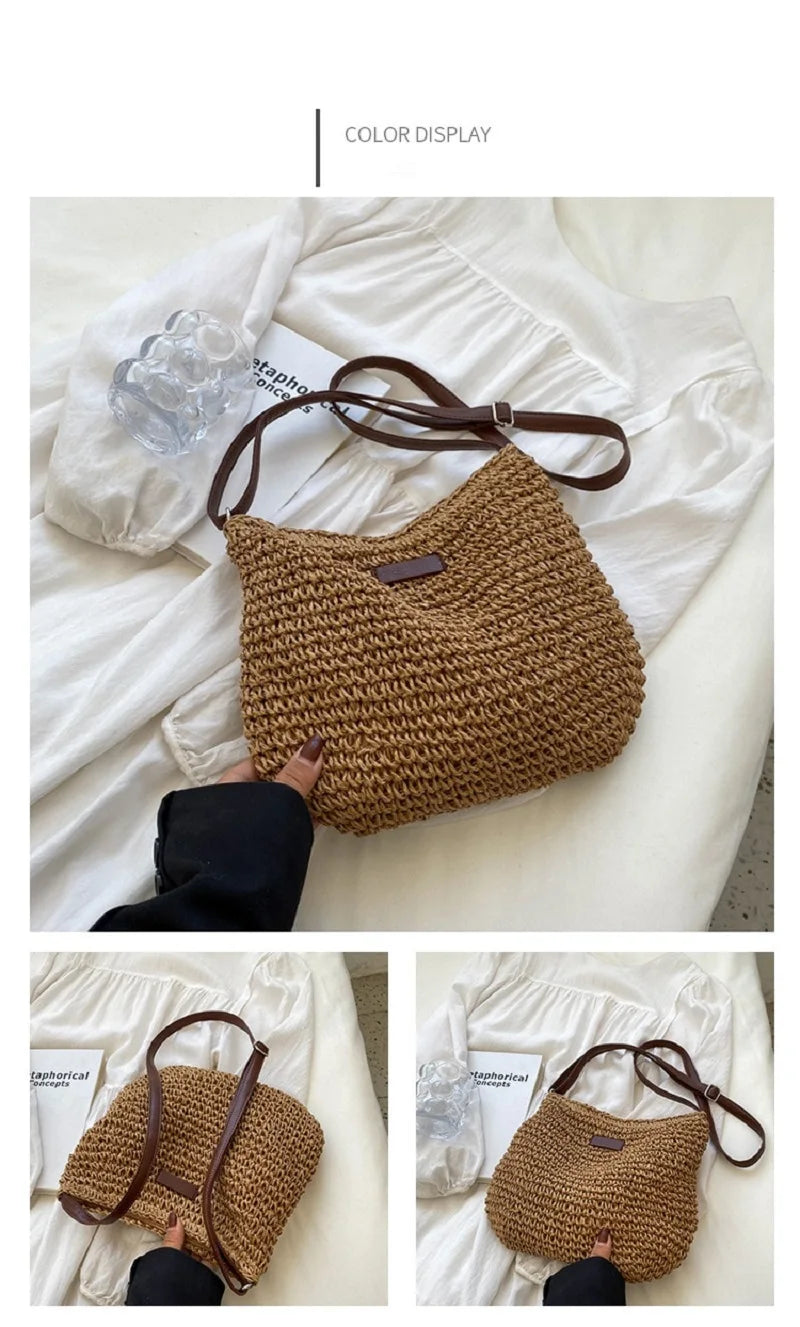 Ladies Fashion Summer Straw Crossbody Bag Women Beach Holiday Shopping Woven Shoulder Handbag Messenger Purses For Women Bags