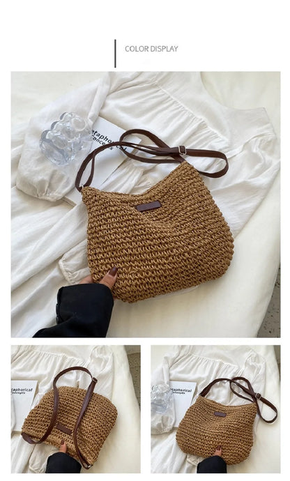 Ladies Fashion Summer Straw Crossbody Bag Women Beach Holiday Shopping Woven Shoulder Handbag Messenger Purses For Women Bags