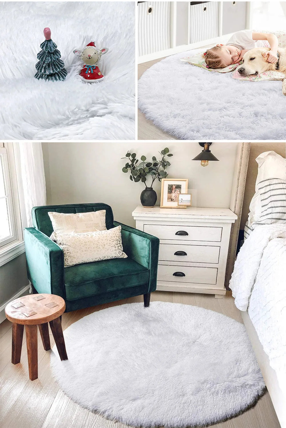 60/80/100/120/140/160 Round Rug Rainbow Fluffy Soft Area Rugs for Kids Girls Room Plush Shag Carpet Cute Circle Bedroom Decor