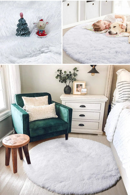 60/80/100/120/140/160 Round Rug Rainbow Fluffy Soft Area Rugs for Kids Girls Room Plush Shag Carpet Cute Circle Bedroom Decor