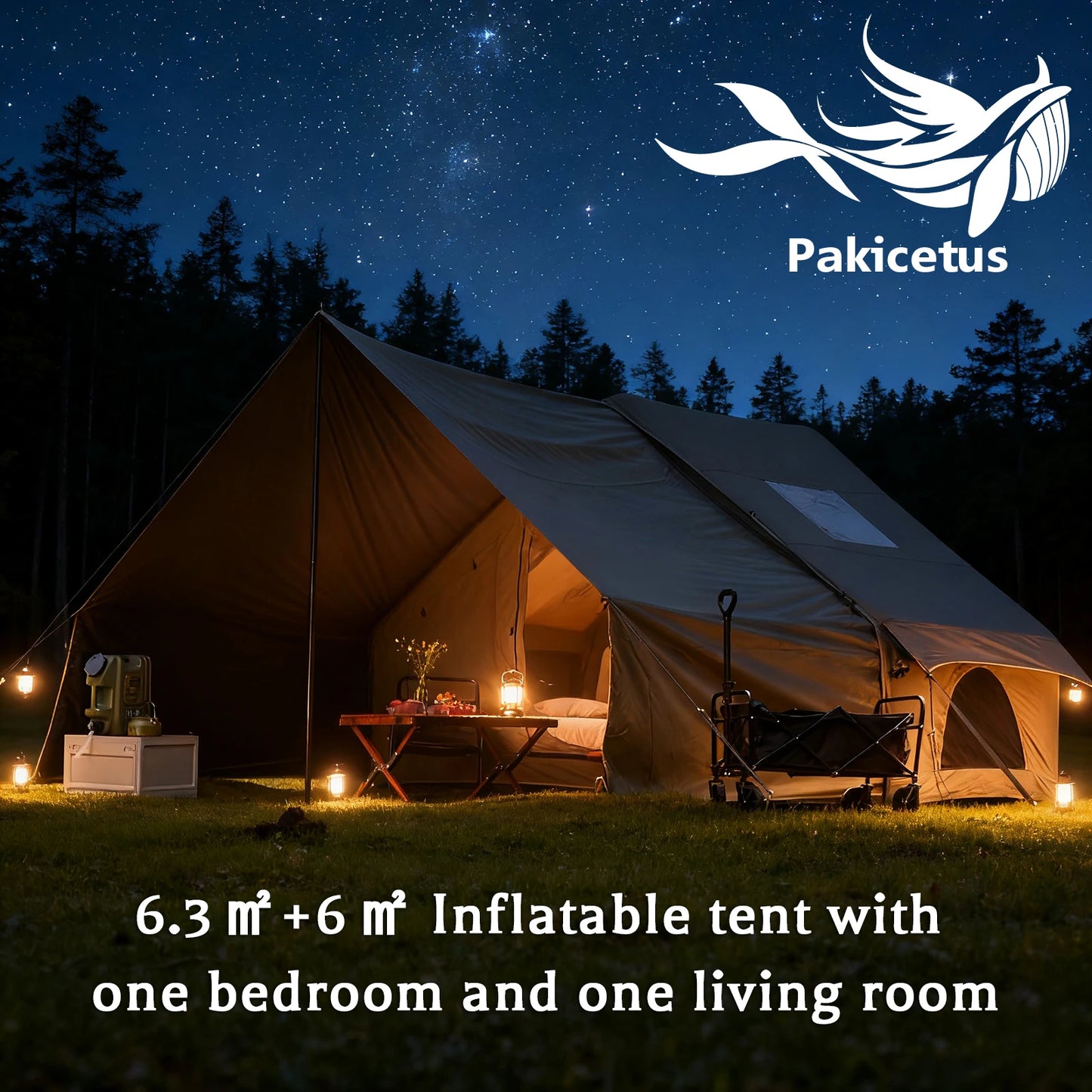 PAKICETUS Inflatable camping tent 4-8 people with windows portable water-resistant camping tent  Four season tents
