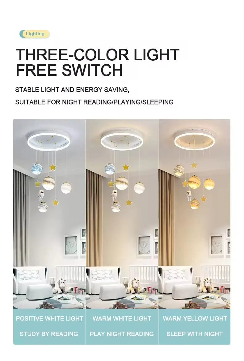 Children's Room Lamp Nordic Modern Pendant Lights Kids LED Ceiling Chandelier Living Room Bedroom Astronaut Hanging Home Decor