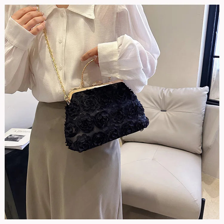 Luxury Satin Floral Bride Party Evening Clutch Bag Women Wedding Purses and Handbags Small Shoulder Chain Bag Designer Bag