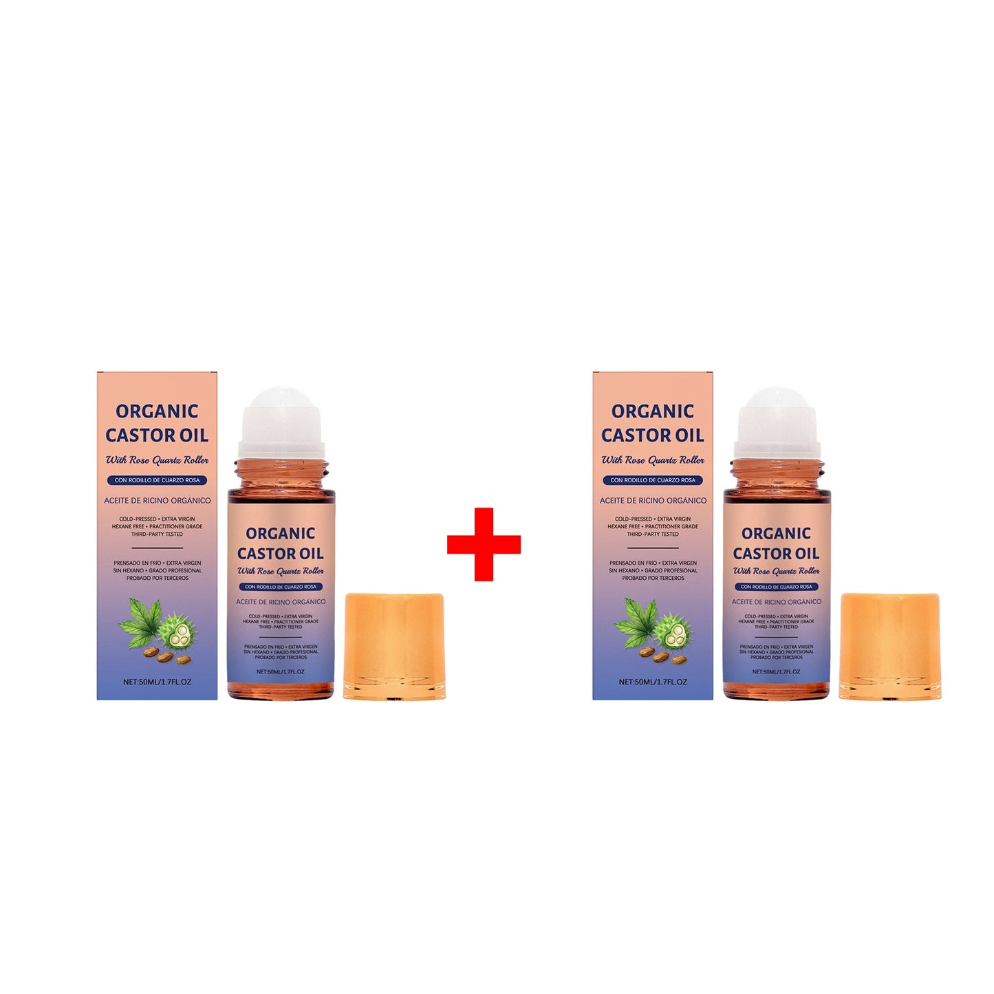 Organic Castor Oil Roller Cold Pressed Unrefined Essential Oil for Hair Eyelash Nail Growth Moisturize Skin Hair Massage Oil