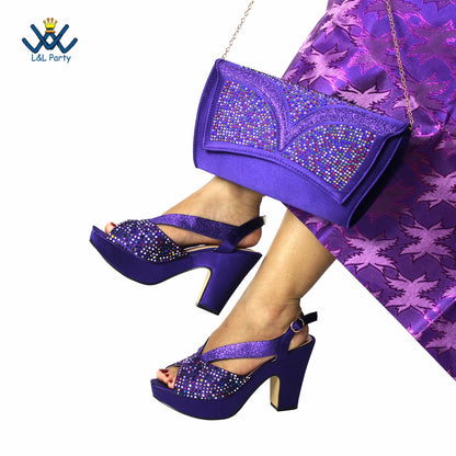 Buckle Strap Sandals Nigerian Women Shoes and Bag Set in Green Color with Wedges Heels For Ladies Party