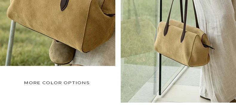 New Women's Natural Suede Leather long handle Shoulder Bag Luxury Designe Genuine Suede Leather Handbags Shopping Underarm Bag
