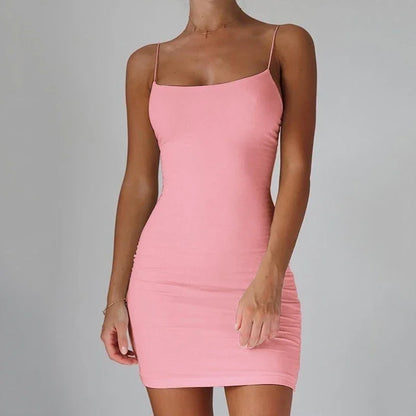 Summer Spaghetti Strap Mini Dress 2026 Women Sexy Bodycon Club Party Dresses Short Female Camisole Solid Black Sheath Sundress