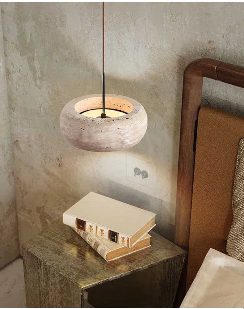 Japanese Wabi Sabi Stone Pendant Lamp for Bedroom Bedside Table Lights Minimalist Island Kitchen Dining Room Hanging Chandeliers
