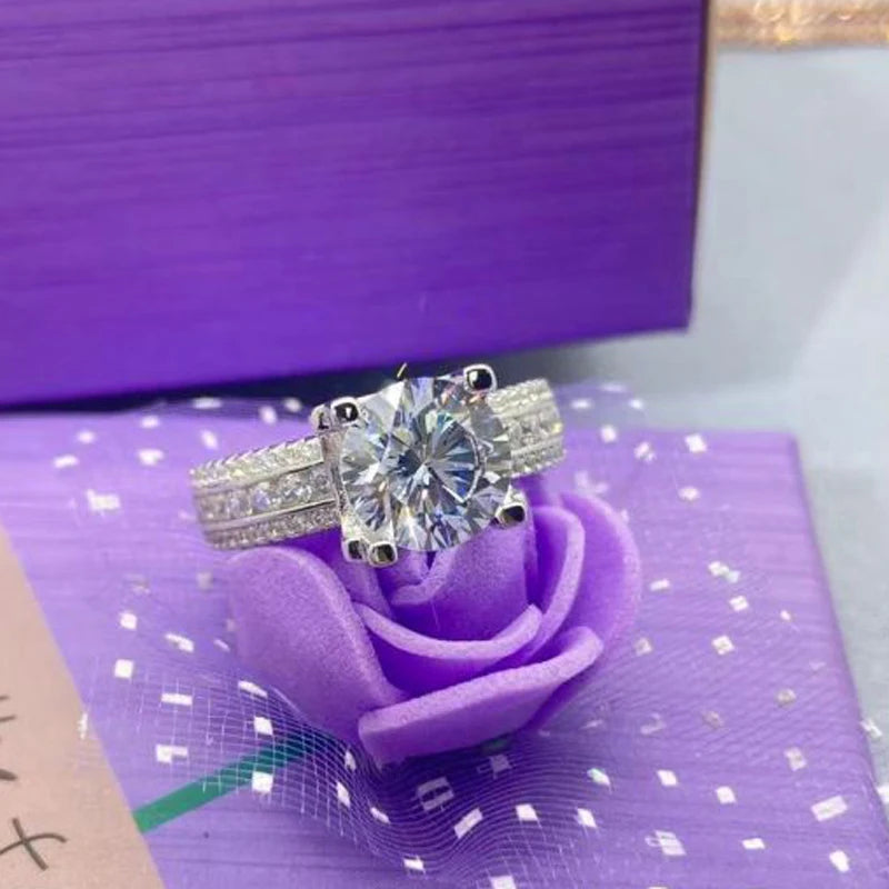 Real 2 Carat 8mm Moissanite Wedding Ring For Women Men 925 Sterling Silver Band D Color VVS Diamond Engagement Fine Jewelry Gift
