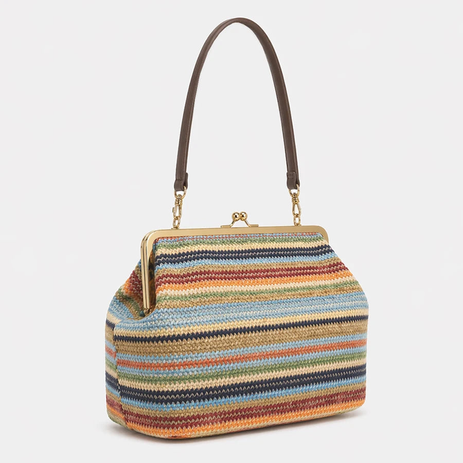 Fashion Large Striped Clip Shell Shoulder Bag for Women Designer PP Straw Handbags Luxury Casual Summer Beach Woven Clutch Bags