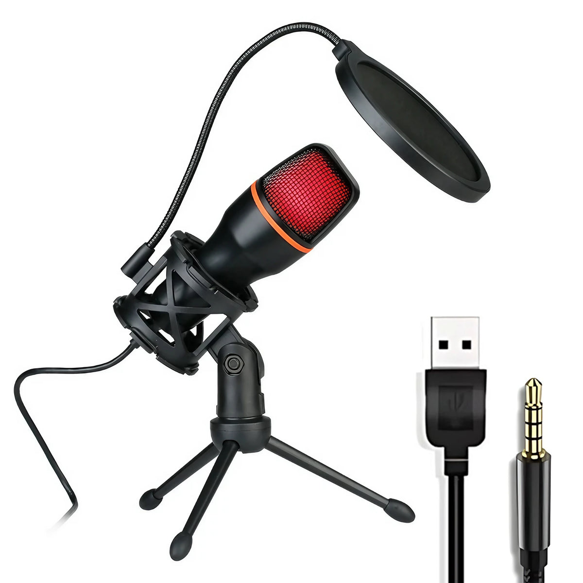 Professional Condenser Microphone Kit with Tripod Stand RGB Lighting Gaming USB Microphone for Streaming YouTube Podcasts Video Studio Recording PC Computer Laptop Mute Button Voice Changer