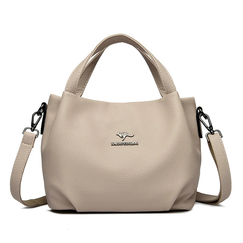 Genuine Soft PU Leather Handbags for Women Vintage Shoulder Tote Bag Luxury Designer Ladies Large Capacity Purse Bags Sac A Main