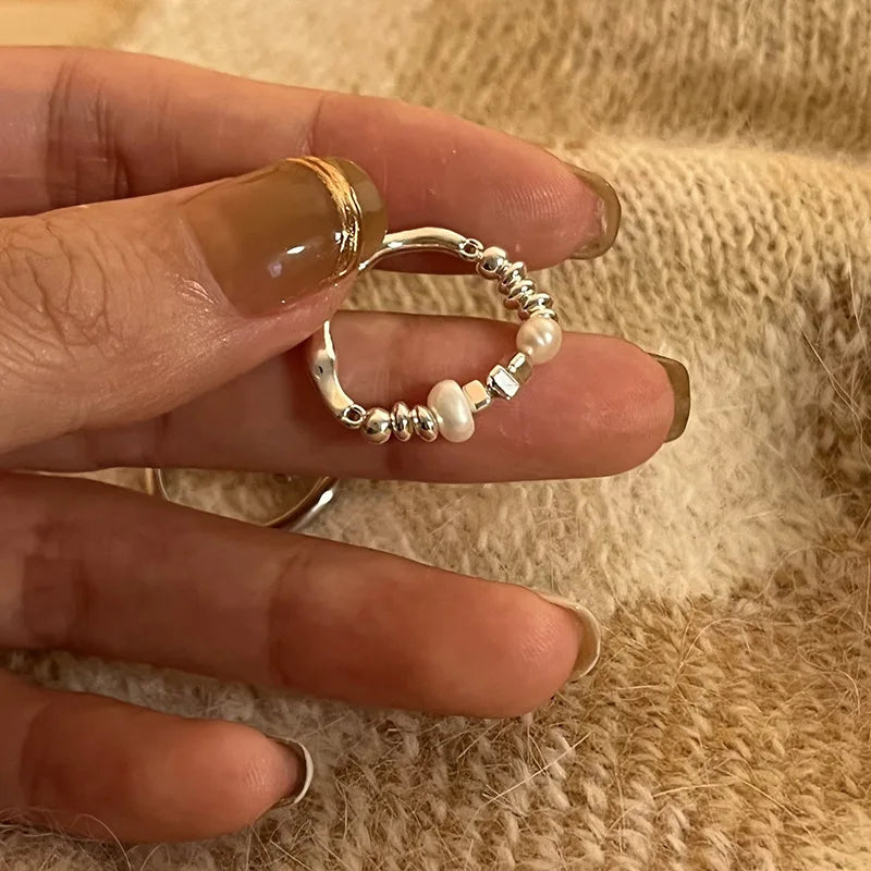 VENTFILLE 925 Sterling Silver Geometric Multilayer Round Bead Ring Female Fashion Punk Temperament Prevent Allergy Charm Jewelry