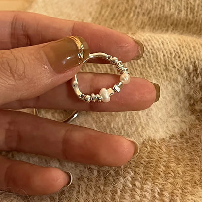 VENTFILLE 925 Sterling Silver Geometric Multilayer Round Bead Ring Female Fashion Punk Temperament Prevent Allergy Charm Jewelry
