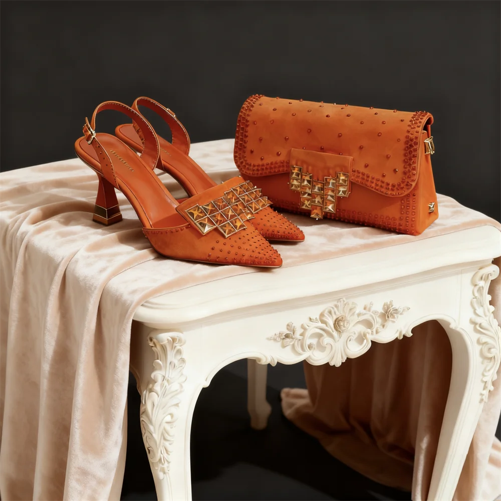 Mineral Blue Rhinestone High Heel Shoes & Matching Bag Fashionable Pointed-Toe Footwear for Women - Perfect for Parties