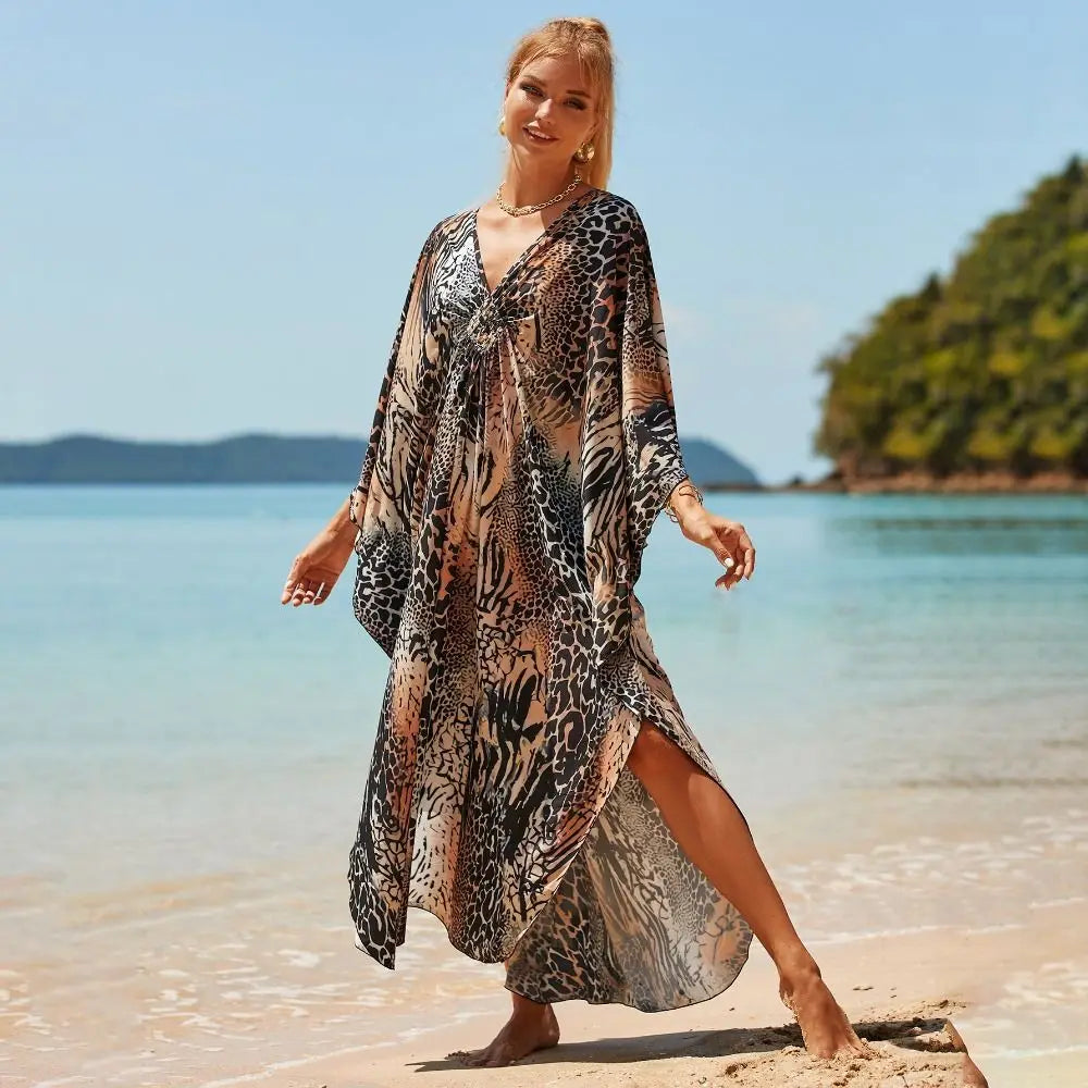 Fashion Boho Bikini Cover-ups Oversized Leopard Zebra Print Beach Cover Up Open Front Sunscreen Shawl For Women