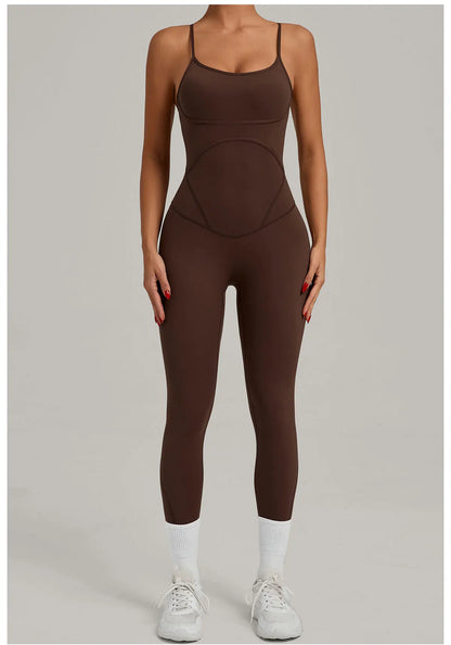 JUREN Fitness Jumpsuit Women Tracksuit Sports Playsuit Running One Piece Yoga Suit Scrunch Backless Set Rompers Gym Clothes