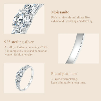 Bamoer Moissanite Ring Heart Setting D Color VVS1 EX Lab Diamond Ring 925 Sterling Silver for Women Engagement Wedding Jewelry